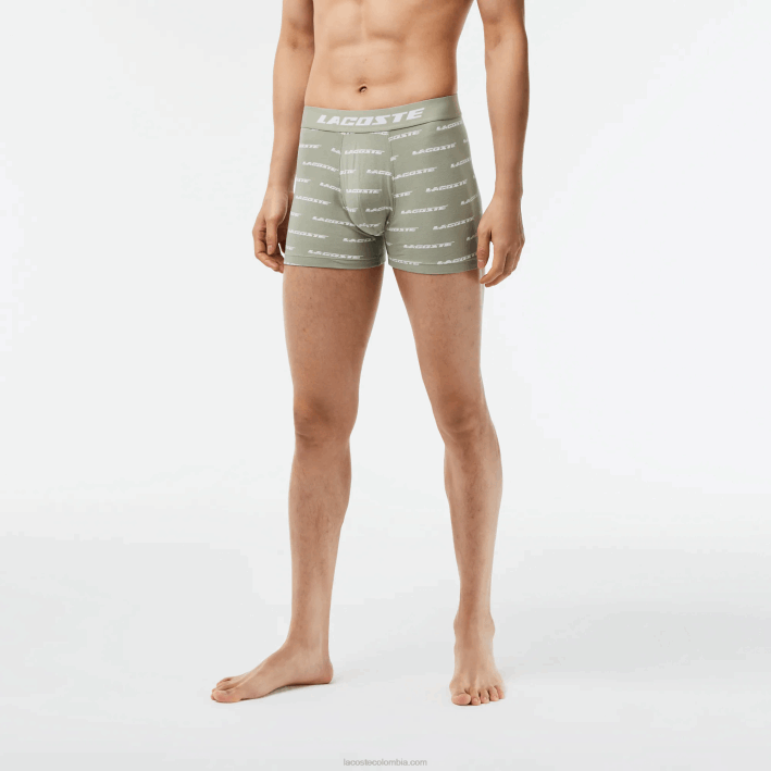 hombres Lacoste 6F24447 caqui verde gris lomo gc9 Pack de 3 bóxers de punto con logo estampado