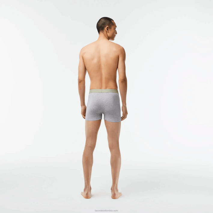 hombres Lacoste 6F24447 caqui verde gris lomo gc9 Pack de 3 bóxers de punto con logo estampado