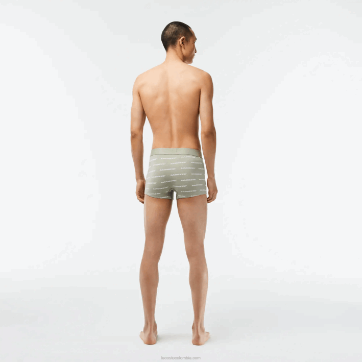 hombres Lacoste 6F24467 caqui verde gris lomo gc9 Pack de 3 calzoncillos con cintura en contraste