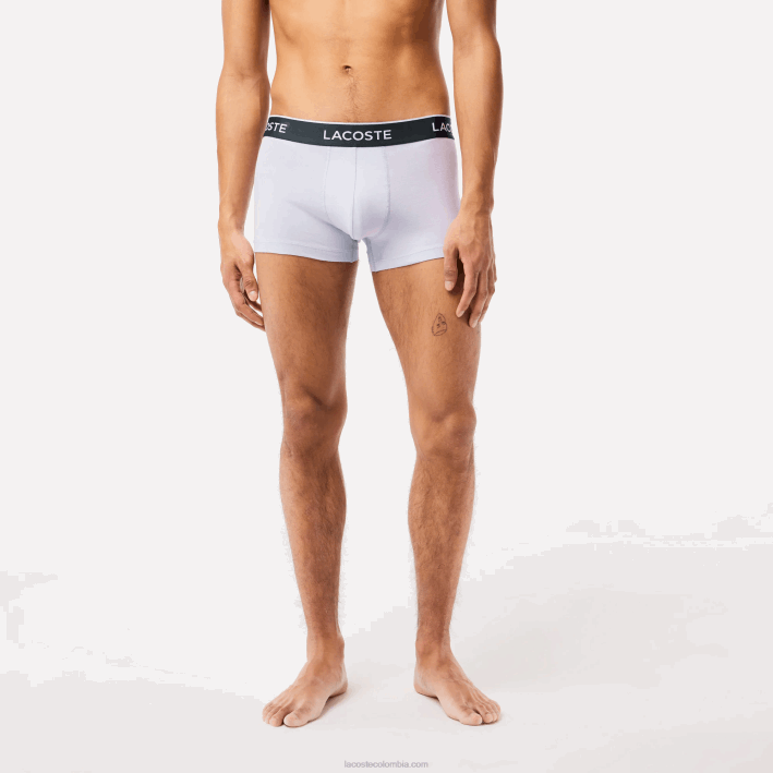hombres Lacoste 6F24482 morado azul marino gris chine ggj calzoncillos tipo bóxer informales, paquete de 3