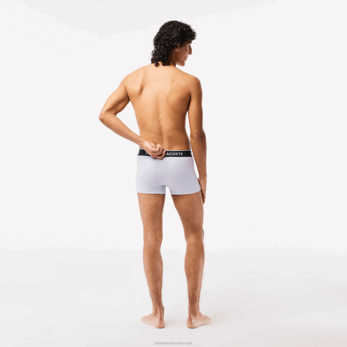 hombres Lacoste 6F24482 morado azul marino gris chine ggj calzoncillos tipo bóxer informales, paquete de 3