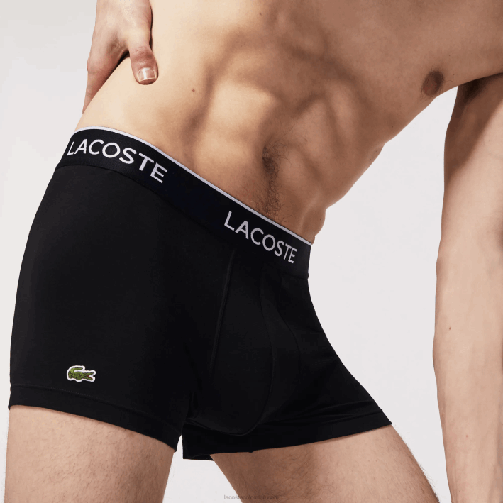 hombres Lacoste 6F24484 negro 031 calzoncillos tipo bóxer informales, paquete de 3