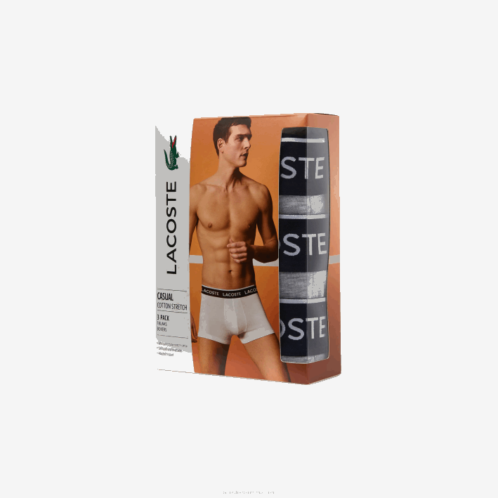 hombres Lacoste 6F24485 lomo gris cca calzoncillos tipo bóxer informales, paquete de 3