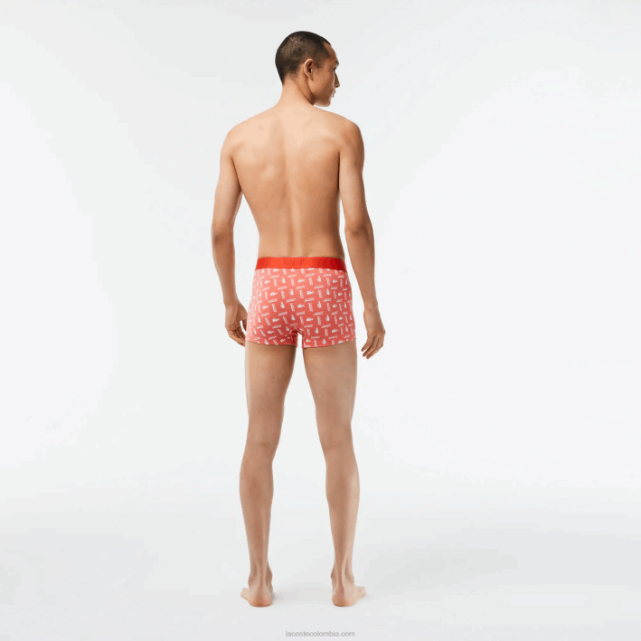 hombres Lacoste 6F24503 naranja gris chine blanco tti Pack de 3 calzoncillos de algodón elástico estampado