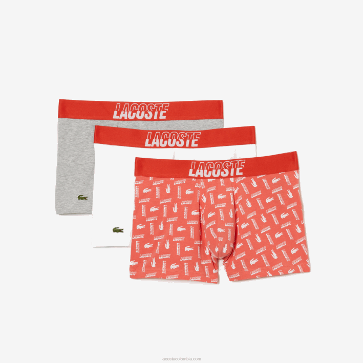 hombres Lacoste 6F24503 naranja gris chine blanco tti Pack de 3 calzoncillos de algodón elástico estampado
