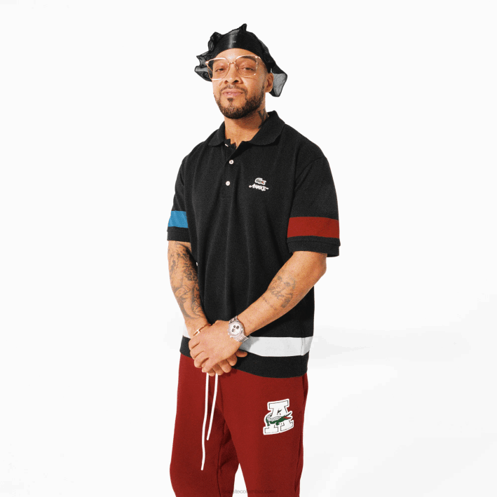 hombres6F24899 negro 031 polo de piqué de algodón con bloques de color lacoste x wake ny