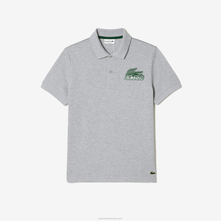 hombres Lacoste 6F24102 lomo gris cca polo de minipiqué de algodón