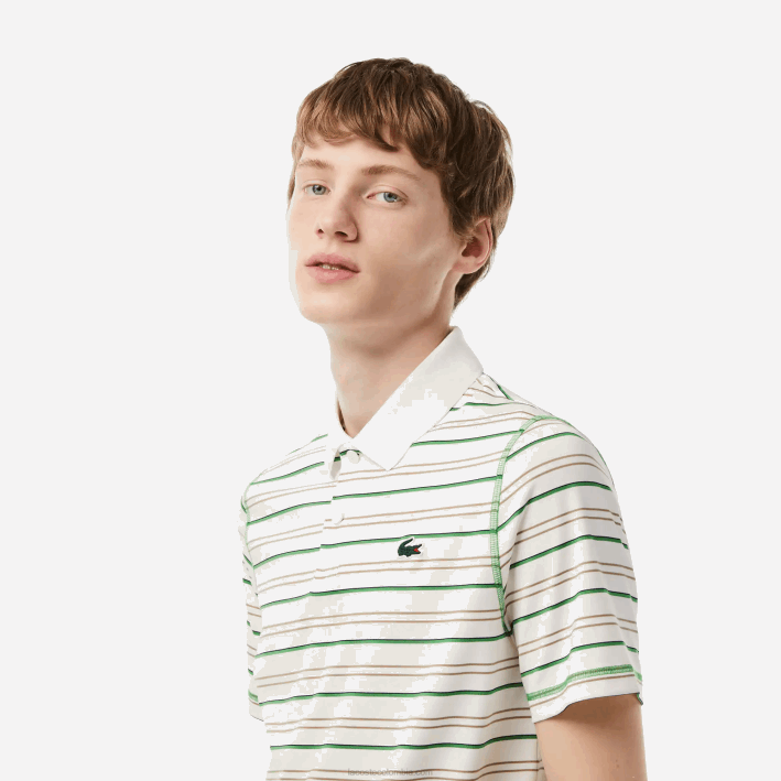 hombres Lacoste 6F24114 blanco beige azul marino verde xiq polo de rayas de poliéster reciclado de golf