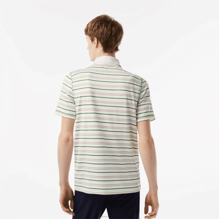 hombres Lacoste 6F24114 blanco beige azul marino verde xiq polo de rayas de poliéster reciclado de golf