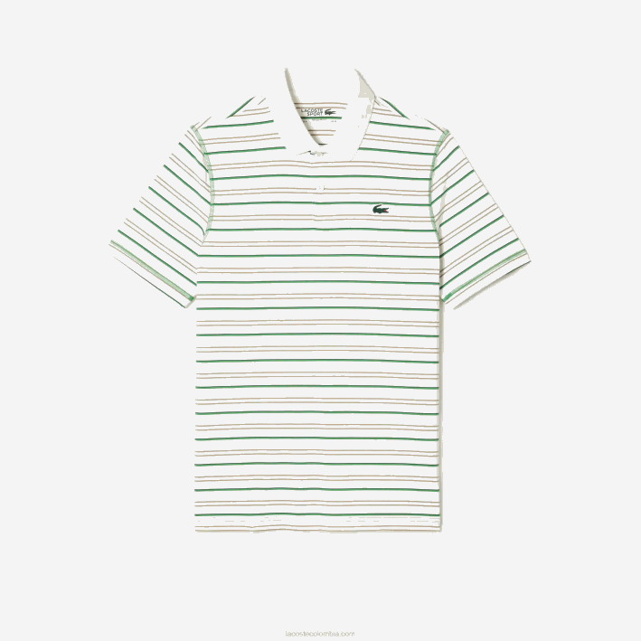 hombres Lacoste 6F24114 blanco beige azul marino verde xiq polo de rayas de poliéster reciclado de golf