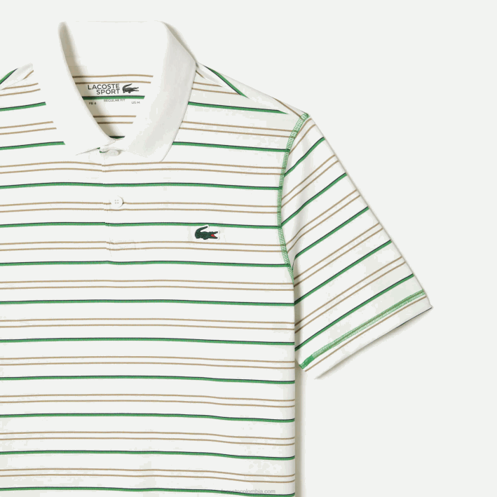 hombres Lacoste 6F24114 blanco beige azul marino verde xiq polo de rayas de poliéster reciclado de golf