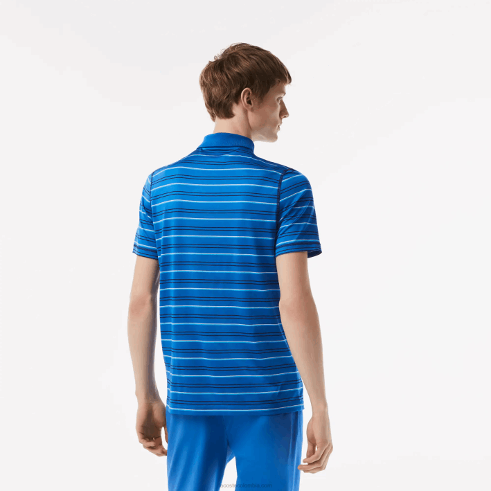 hombres Lacoste 6F24115 azul marino blanco xip polo de rayas de poliéster reciclado de golf