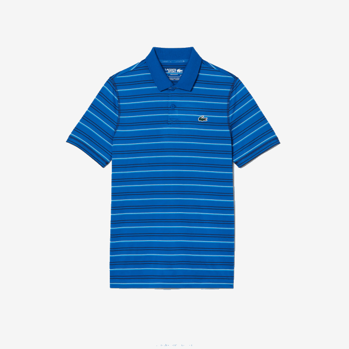 hombres Lacoste 6F24115 azul marino blanco xip polo de rayas de poliéster reciclado de golf