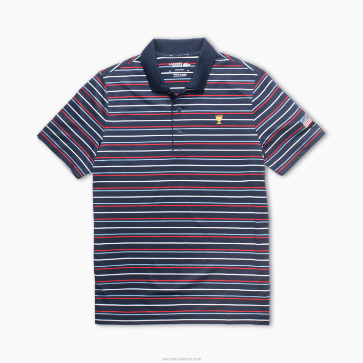 hombres Lacoste 6F241229 blanco rojo azul marino 9qh polo sport a rayas de la copa presidente