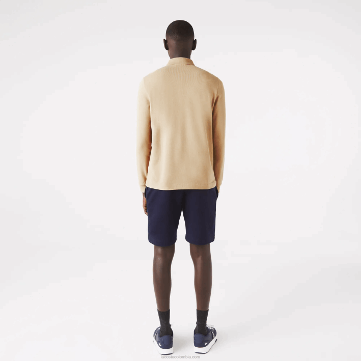 hombres Lacoste 6F241297 beige 02s polo de piqué de algodón elástico de manga larga smart paris