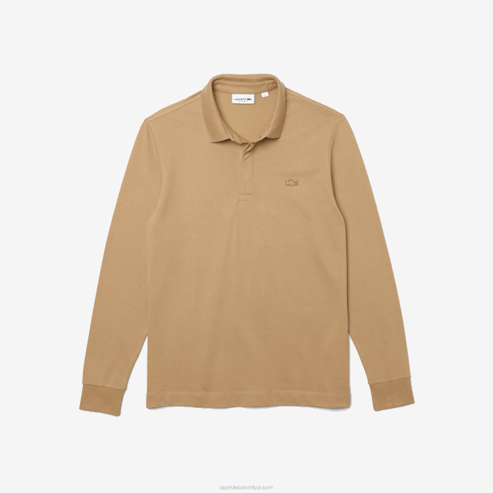 hombres Lacoste 6F241297 beige 02s polo de piqué de algodón elástico de manga larga smart paris