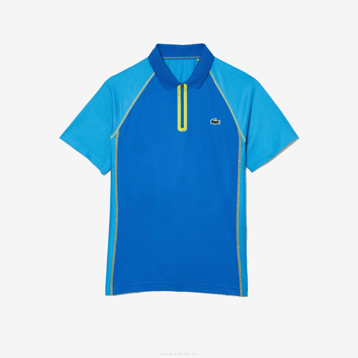 hombres Lacoste 6F24138 azul amarillo aw9 polo de tenis de poliéster reciclado con tecnología ultra-dry