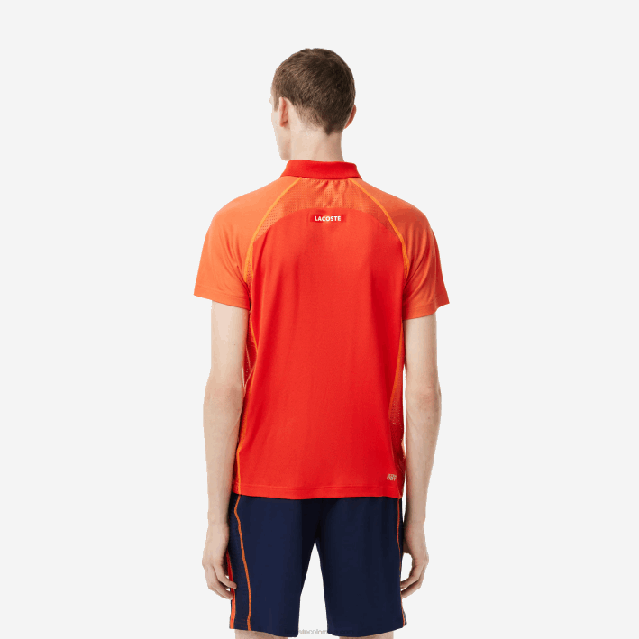 hombres Lacoste 6F24139 xim naranja rojo polo de tenis de poliéster reciclado con tecnología ultra-dry