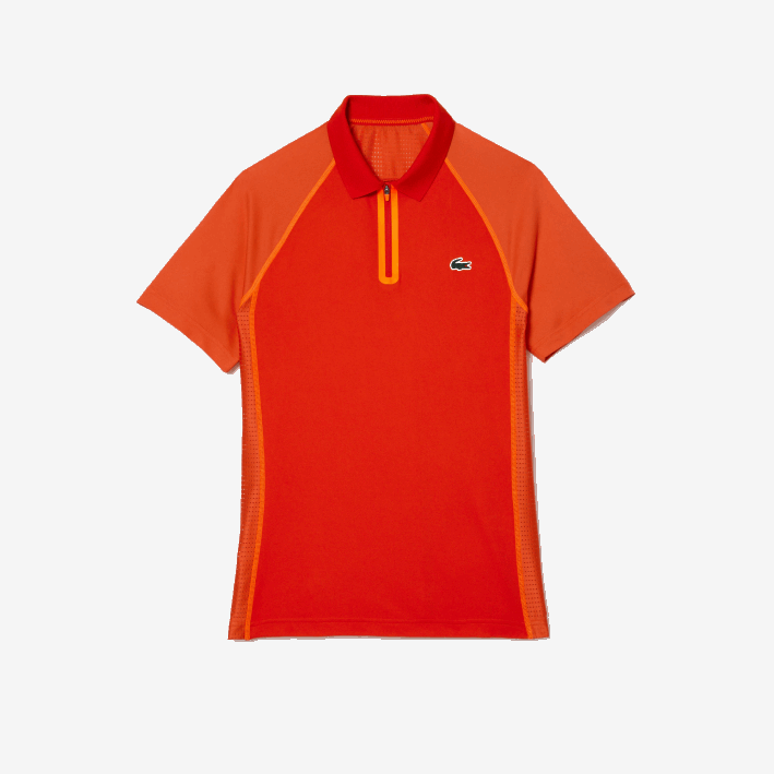 hombres Lacoste 6F24139 xim naranja rojo polo de tenis de poliéster reciclado con tecnología ultra-dry