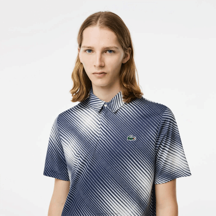 hombres Lacoste 6F24151 blanco azul marino ev0 polo de poliéster reciclado con estampado de golf
