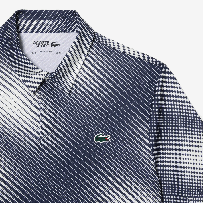 hombres Lacoste 6F24151 blanco azul marino ev0 polo de poliéster reciclado con estampado de golf