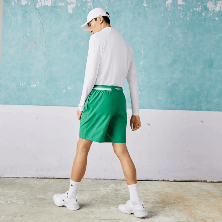 hombres Lacoste 6F241534 ldm verde shorts elásticos ligeros sport x novak djokovic