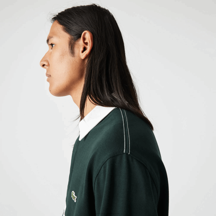 hombres Lacoste 6F241687 yzp verde polo de rugby holgado con logo