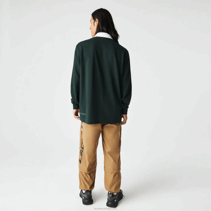 hombres Lacoste 6F241687 yzp verde polo de rugby holgado con logo