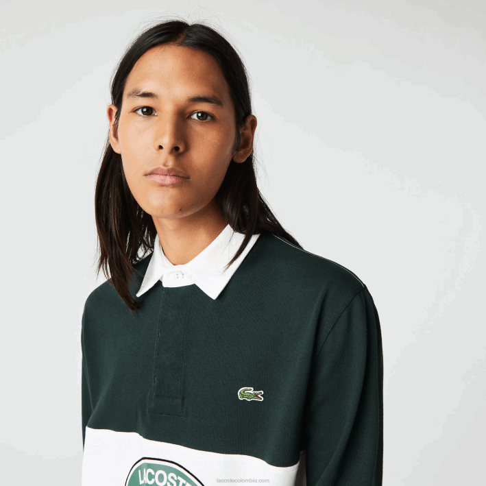hombres Lacoste 6F241687 yzp verde polo de rugby holgado con logo