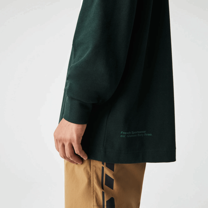 hombres Lacoste 6F241687 yzp verde polo de rugby holgado con logo