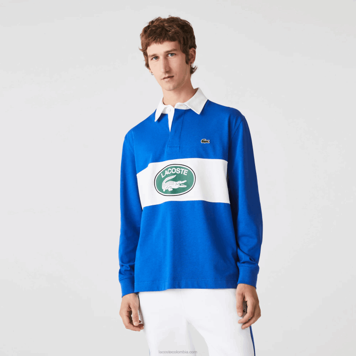 hombres Lacoste 6F241688 k1q azul polo de rugby holgado con logo