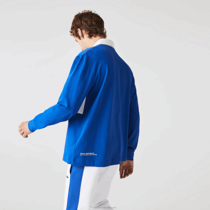 hombres Lacoste 6F241688 k1q azul polo de rugby holgado con logo