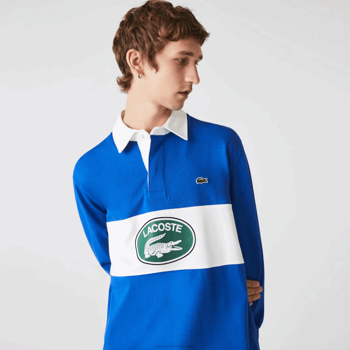 hombres Lacoste 6F241688 k1q azul polo de rugby holgado con logo