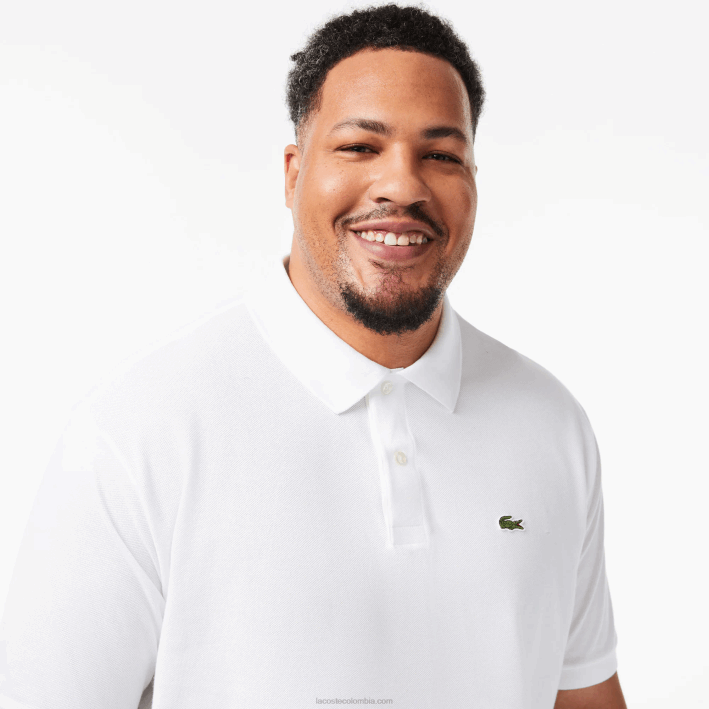 hombres Lacoste 6F24187 blanco 001 polo de algodón petit piqué - tallas grandes - alto