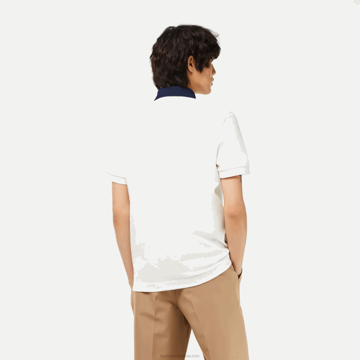 hombres Lacoste 6F24194 blanco azul marino ev0 polo de piqué de algodón orgánico smart paris