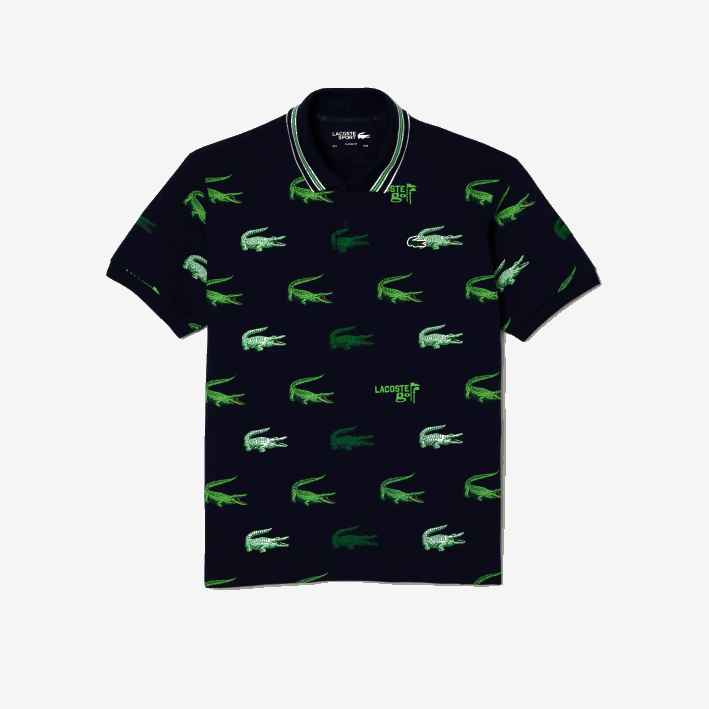 hombres Lacoste 6F24203 azul marino blanco verde xif polo de golf con estampado de cocodrilo