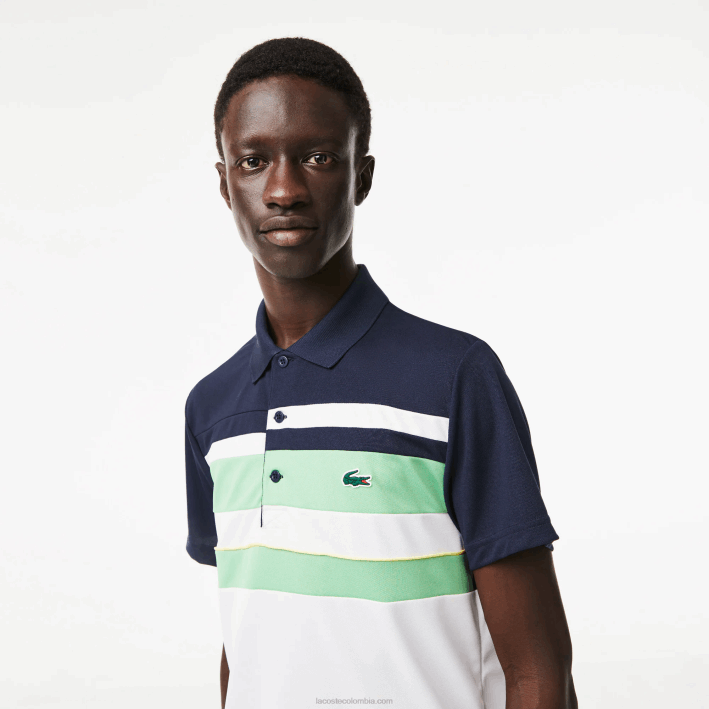 hombres Lacoste 6F24238 azul verde blanco t3i polo sport miami open edition a rayas