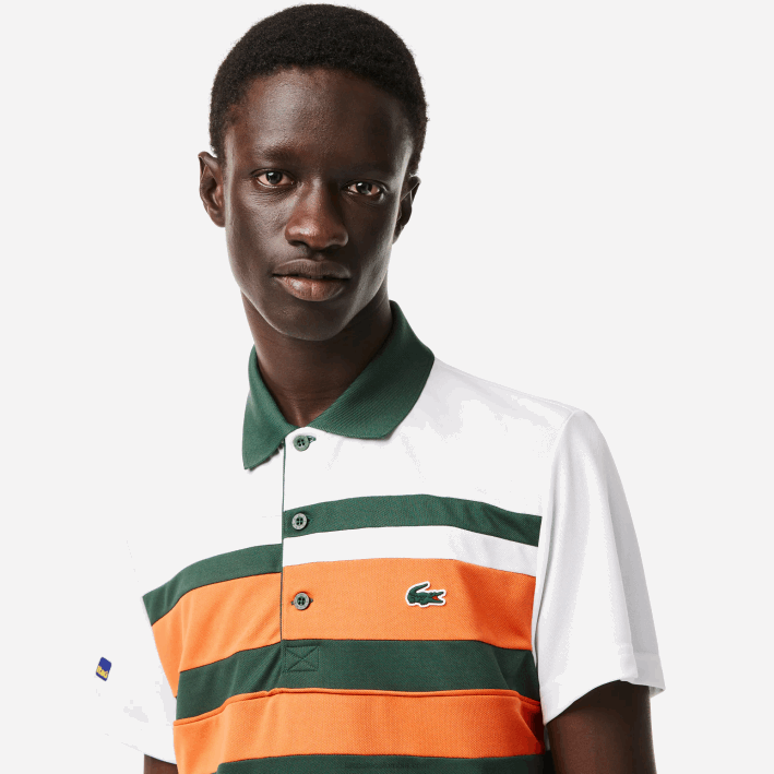 hombres Lacoste 6F24239 blanco naranja verde t0i polo sport miami open edition a rayas