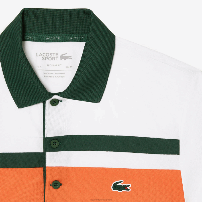 hombres Lacoste 6F24239 blanco naranja verde t0i polo sport miami open edition a rayas