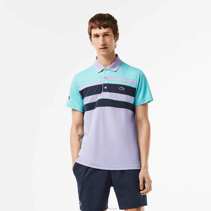 hombres Lacoste 6F24240 turquesa azul violeta t2i polo sport miami open edition a rayas