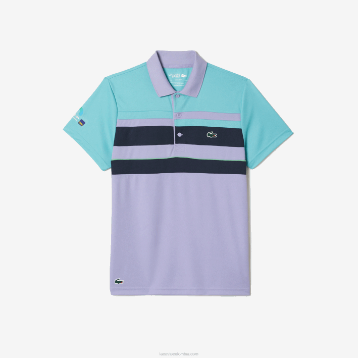 hombres Lacoste 6F24240 turquesa azul violeta t2i polo sport miami open edition a rayas