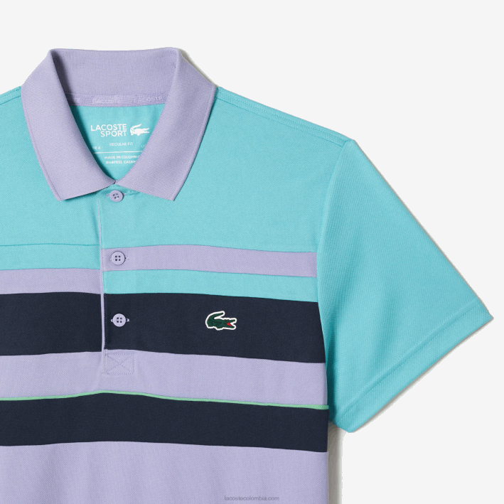 hombres Lacoste 6F24240 turquesa azul violeta t2i polo sport miami open edition a rayas