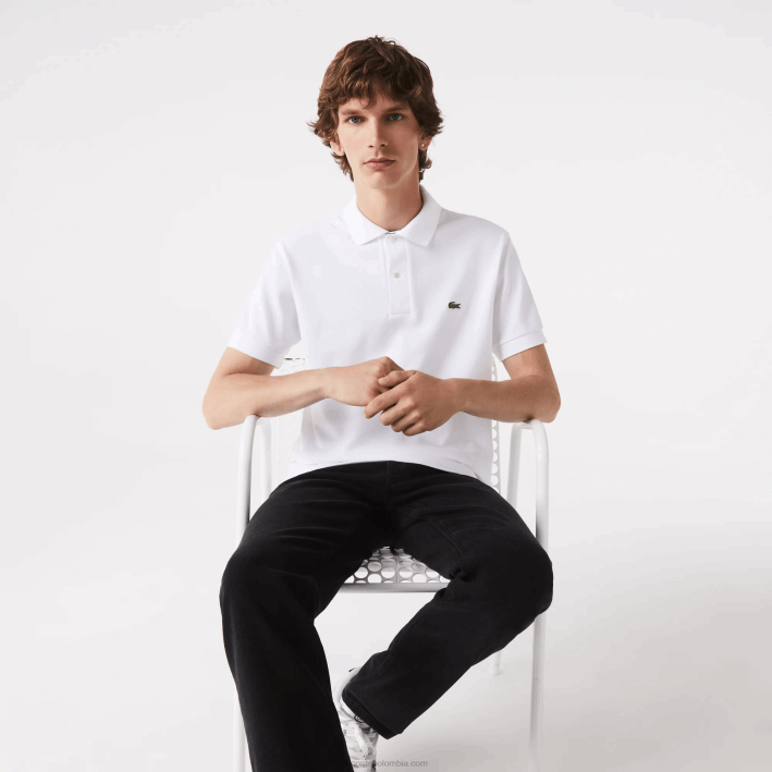 hombres Lacoste 6F24249 blanco 001 polo original l.12.12 con piqué de algodón grueso
