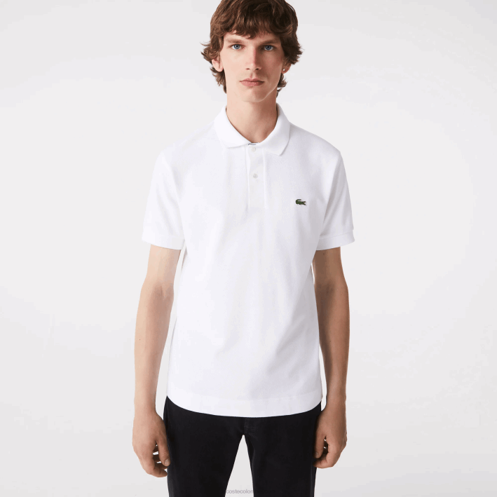 hombres Lacoste 6F24249 blanco 001 polo original l.12.12 con piqué de algodón grueso