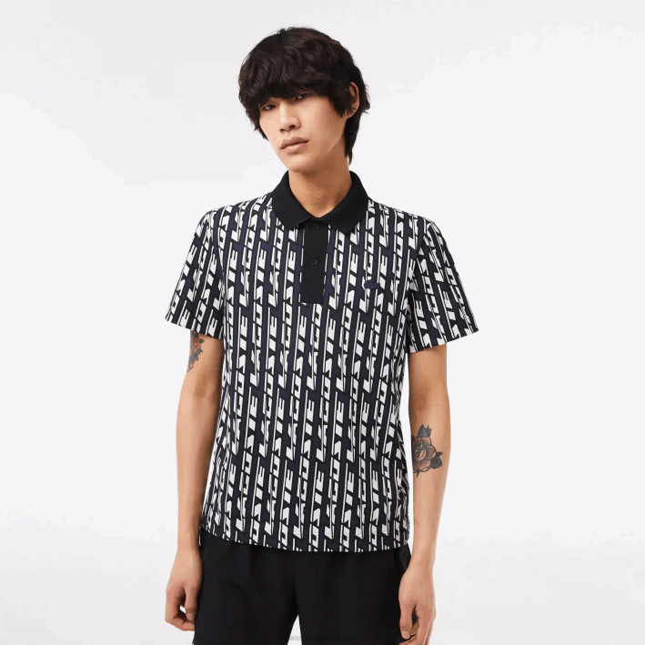 hombres Lacoste 6F242 azul blanco 9yt polo con estampado de movimiento activo en dos tonos