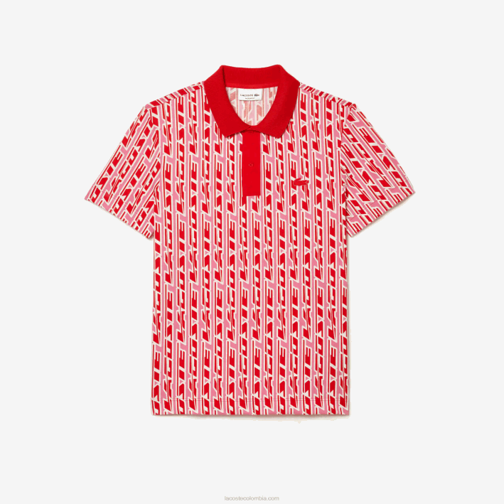 hombres Lacoste 6F243 rosa rojo 9hy polo con estampado de movimiento activo en dos tonos