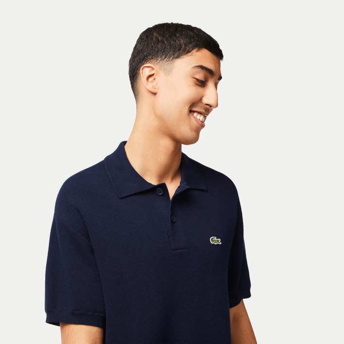 hombres Lacoste 6F24440 azul marino 423 polo a rayas de algodón orgánico