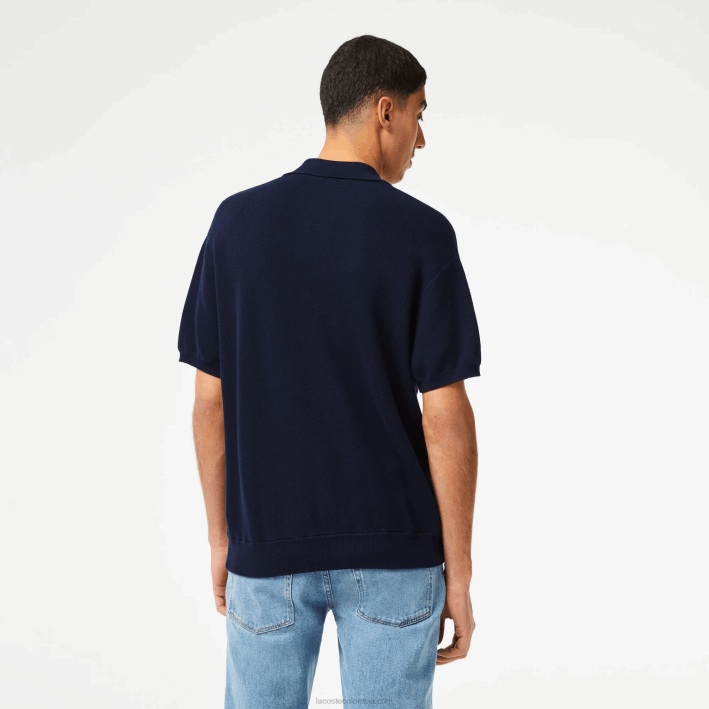 hombres Lacoste 6F24440 azul marino 423 polo a rayas de algodón orgánico