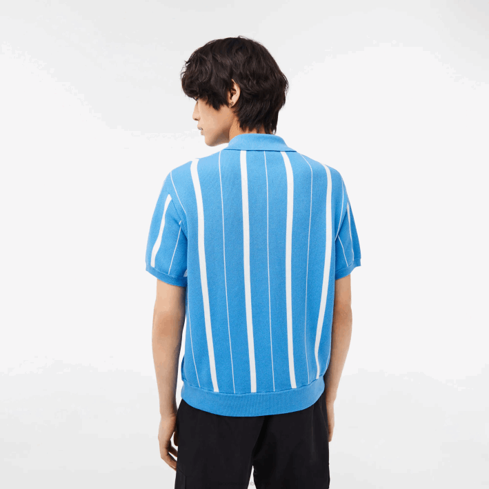 hombres Lacoste 6F24441 clt blanco azul polo a rayas de algodón orgánico