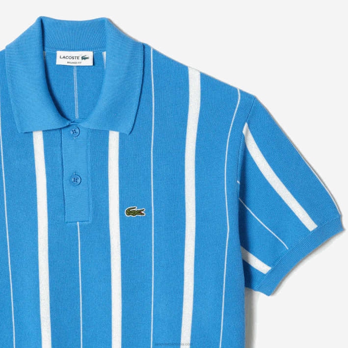 hombres Lacoste 6F24441 clt blanco azul polo a rayas de algodón orgánico